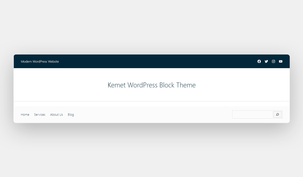 Three Levels Header Template Parts in Kemet WordPress Block Theme