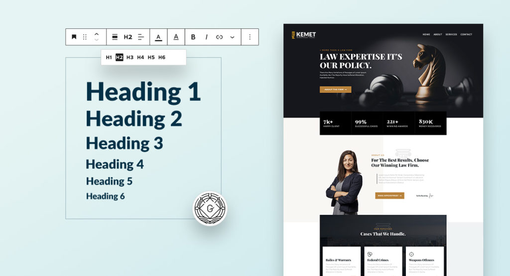 Displaying the Different Heading Tags in Gutenberg WordPress Editor.